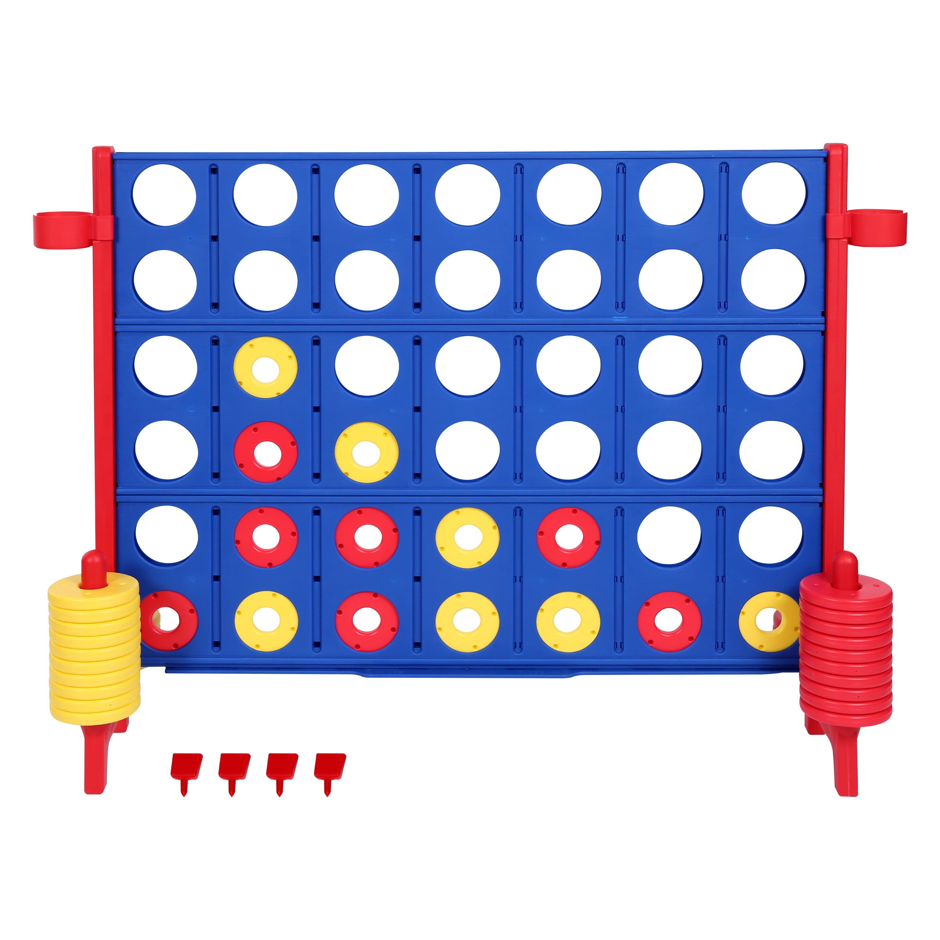 Giant four-in-a-row game with red and yellow playing rings