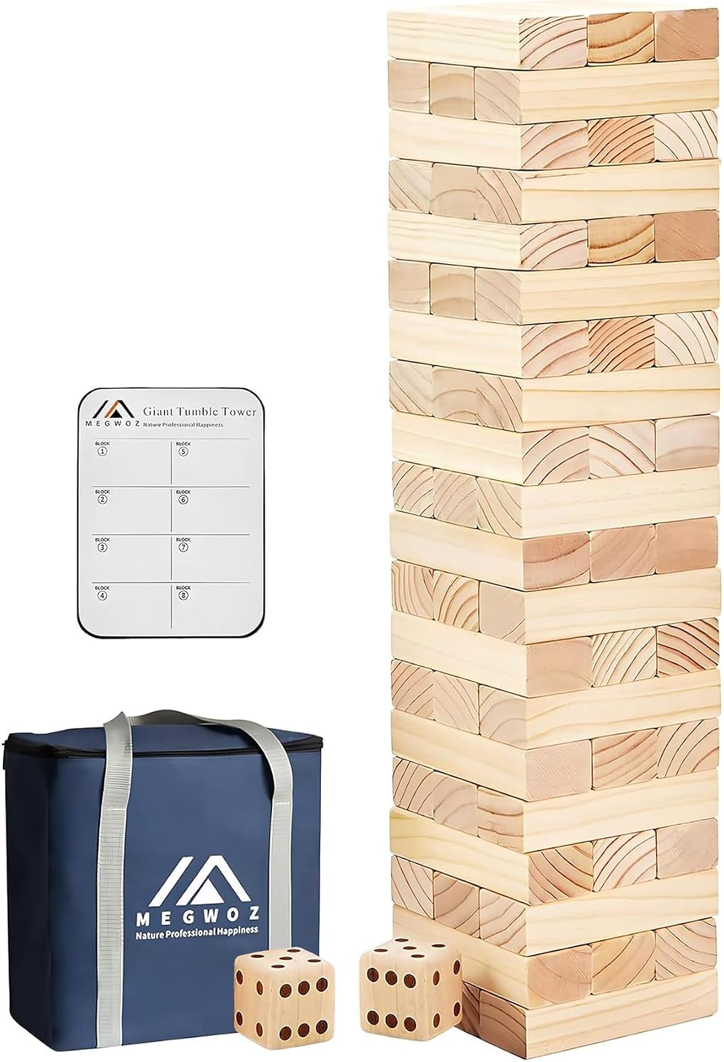 Stacking wooden blocks for a giant tumble tower game